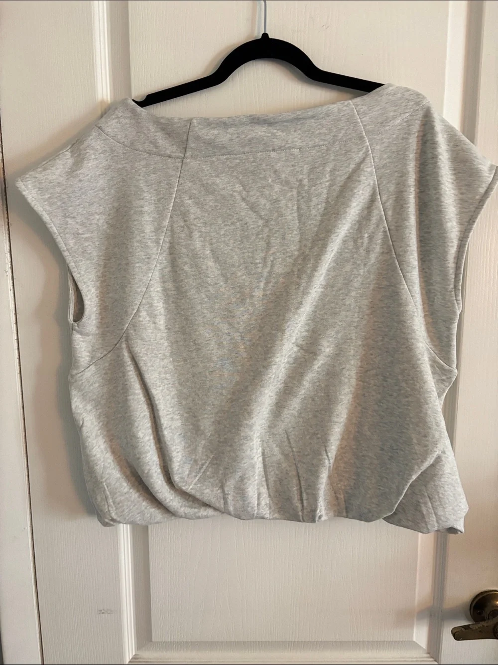 LOFT Light Heather Gray Cap Sleeve Gathered Hem Top